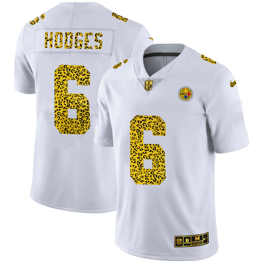 Custom Pittsburgh Steelers 6 Devlin Hodges Men Nike Flocked Leopard Print Vapor Limited NFL Jersey White